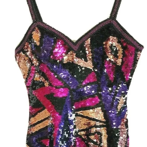Purple Pink Gold Sequin Silk Party Cocktail Dress 4 6 S Sparkle New Years Alyce - Picture 1 of 4